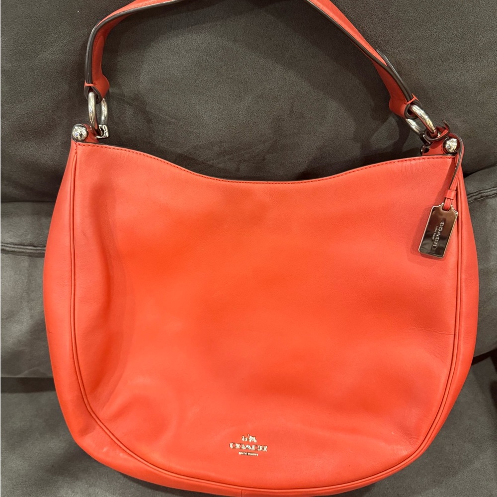 Coach Coral Red Leather Hobo Bag